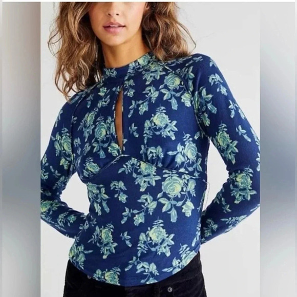 Free People Floral Indigo Combo Top - Picture 1 of 8